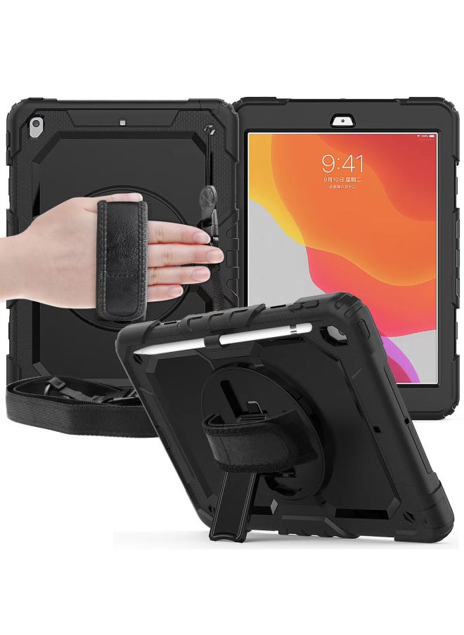 Suitable For 2019 Ipad7 Generation Flat Protective Cover Pro11 Inch 360 Degree Rotating Bracket Handheld Strap 9.7-Color:Red And Black ]-Applicable Model:2018/2017/air2/proipad9.7 (generic)  - Image 2