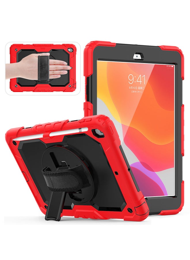Suitable For 2019 Ipad7 Generation Flat Protective Cover Pro11 Inch 360 Degree Rotating Bracket Handheld Strap 9.7-Color:Red And Black ]-Applicable Model:2018/2017/air2/proipad9.7 (generic)  - Image 1