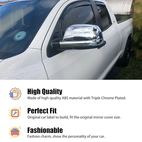 AUCERAMIC Chrome Plated Mirror Covers Trims for 2007-2021 Toyota Tundra for 2007-2020 Toyota Sequoia Side View Full Mirror Back Caps - Image 5