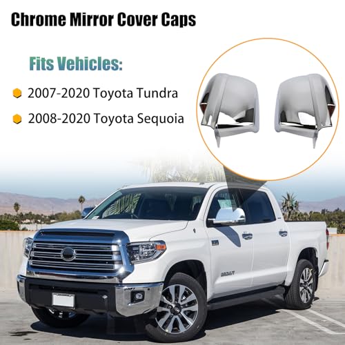 AUCERAMIC Chrome Plated Mirror Covers Trims for 2007-2021 Toyota Tundra for 2007-2020 Toyota Sequoia Side View Full Mirror Back Caps - Image 4