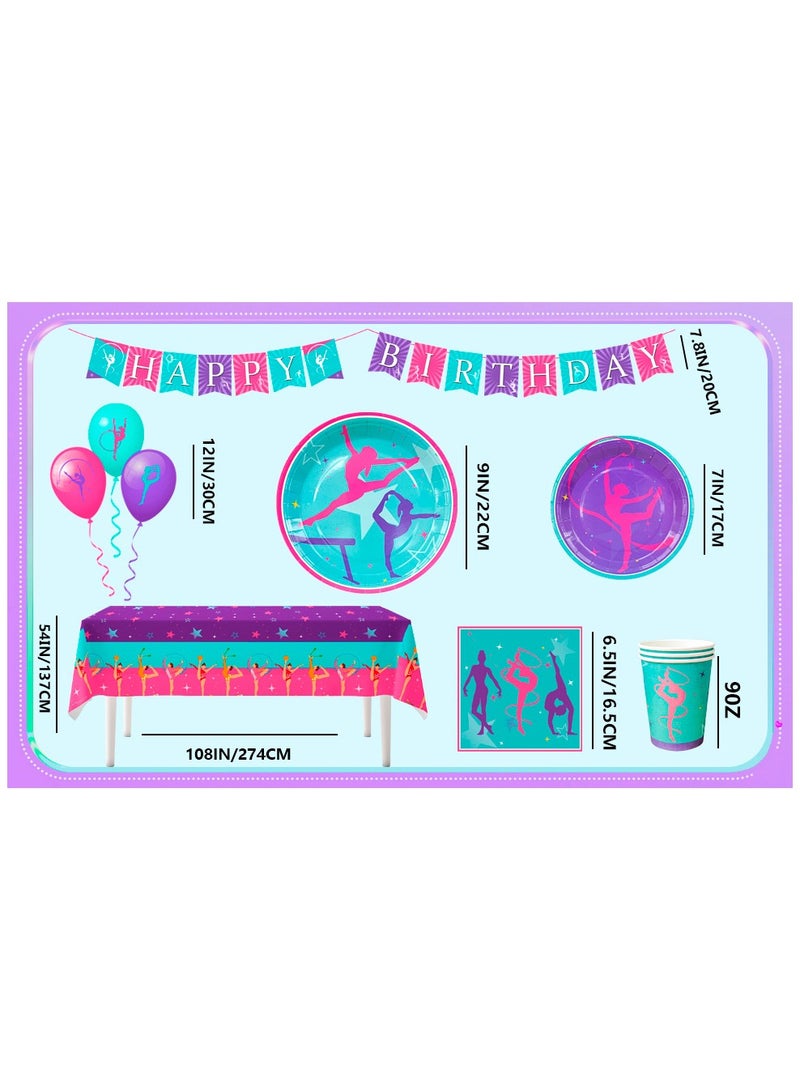 FRUITFUL PARTY Gymnastics Birthday Party Decorations for 16 Guests, Gymnastics Party Disposable Tableware Kit Gymnastics Plates and Napkins Cups Tablecloth Balloons Banner - Image 3