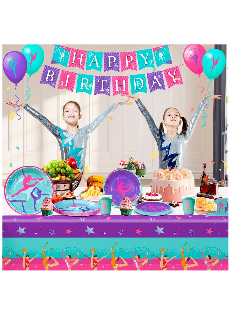 FRUITFUL PARTY Gymnastics Birthday Party Decorations for 16 Guests, Gymnastics Party Disposable Tableware Kit Gymnastics Plates and Napkins Cups Tablecloth Balloons Banner - Image 4