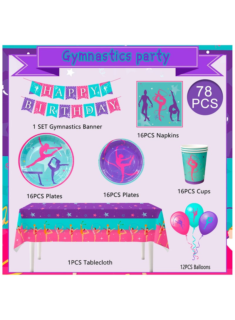 FRUITFUL PARTY Gymnastics Birthday Party Decorations for 16 Guests, Gymnastics Party Disposable Tableware Kit Gymnastics Plates and Napkins Cups Tablecloth Balloons Banner - Image 2