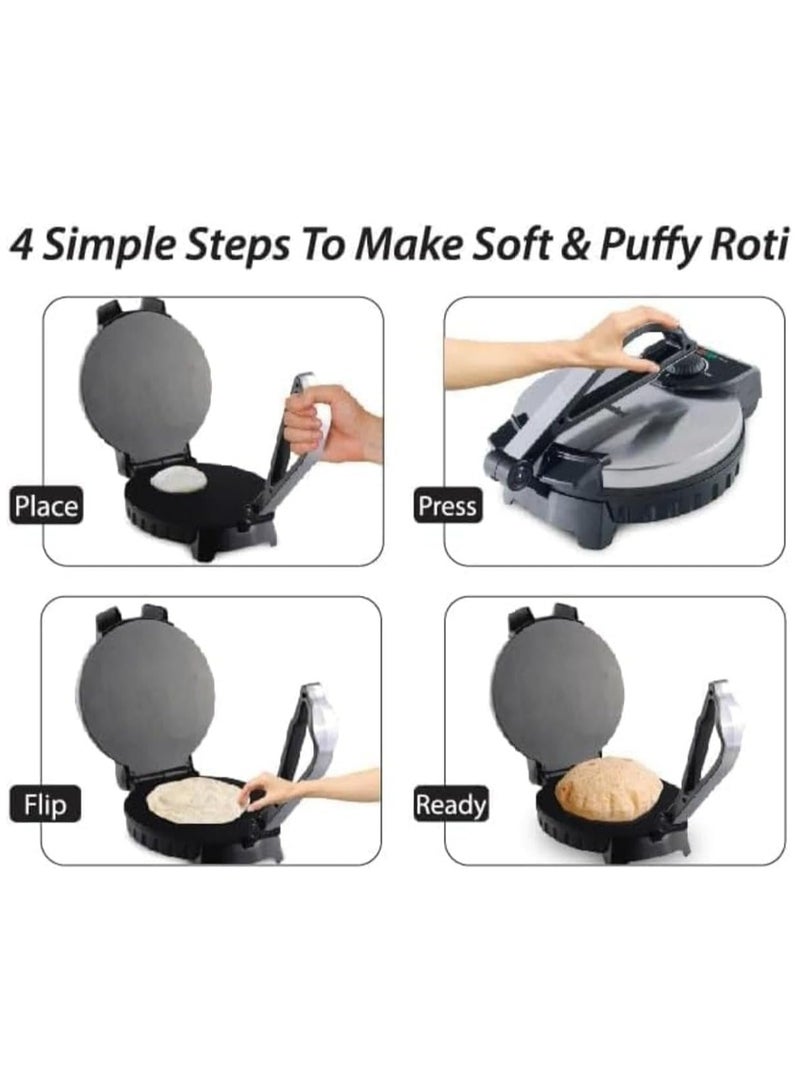 JAJEEK 1000W Electric Roti Maker & Tortilla Press, Non-Stick Chapathi Maker, Adjustable Temperature, Fast Heating, Stainless Steel Flatbread Maker, Compact, Cool-Touch Handle, Easy Clean - Image 4