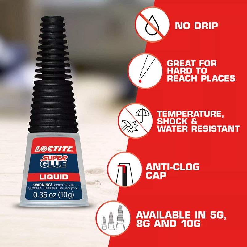 Loctite Super Glue Liquid Longneck Bottle, Clear, 0.35 fl oz Bottle, 1 Pack - Superglue for Plastic, Wood, Metal, Crafts & Repair, Cyanoacrylate Adhesive Instant Glue, Quick Dry - Image 4