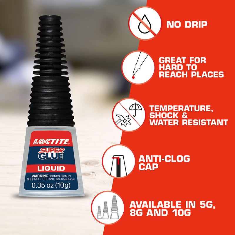 Loctite Super Glue Liquid Longneck Bottle, Clear, 0.35 fl oz Bottle, 1 Pack - Superglue for Plastic, Wood, Metal, Crafts & Repair, Cyanoacrylate Adhesive Instant Glue, Quick Dry - Image 5