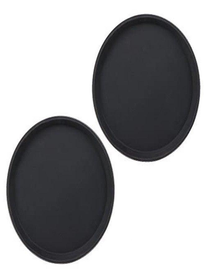 TrueCraftware- 16" Round Non-Slip Serving Trays Black Set of 2- Restaurant Serving Tray Rubber Lined Tray Coffee Appetizer Breakfast Perfect for Kitchen Café and Restaurants - Image 1