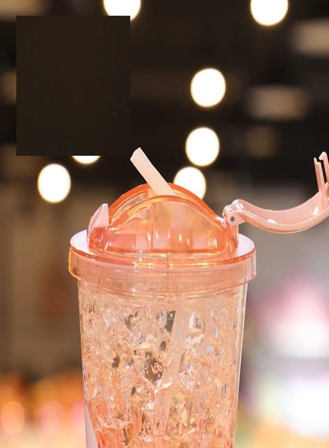 TEMSON Double Wall Cartoon Printed Sipper with Straw,Jelly Freezer Water Sipper for Kids, Acrylic Sipper Bottle with Straw - 450 ML (C - Pink)(BB 9017) - Image 3