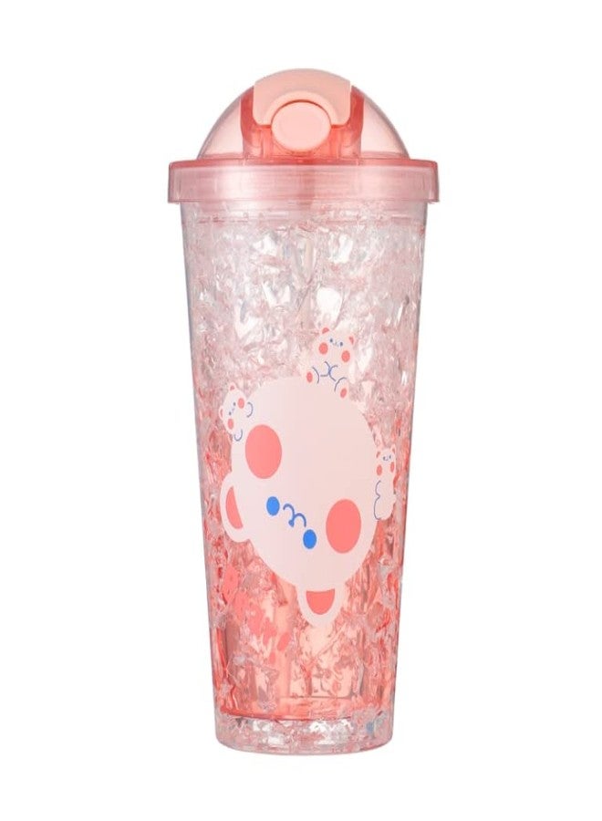 TEMSON Double Wall Cartoon Printed Sipper with Straw,Jelly Freezer Water Sipper for Kids, Acrylic Sipper Bottle with Straw - 450 ML (C - Pink)(BB 9017) - Image 1