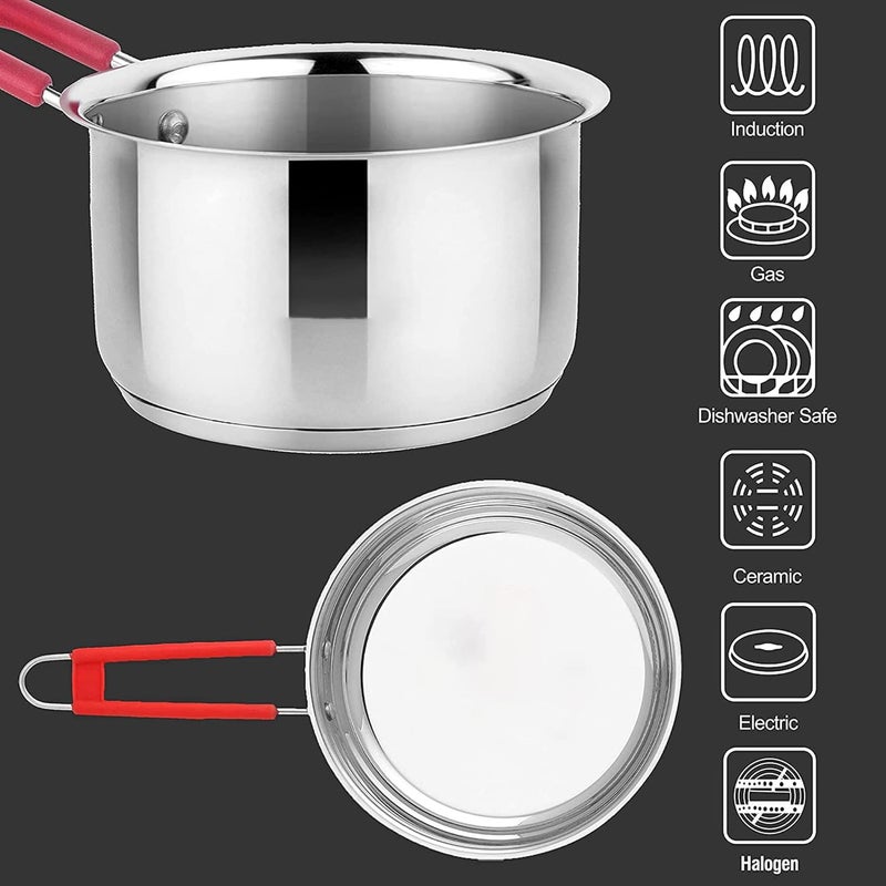 IDEAL PRIME Heavy Gauge Stainlesss Steel Saucepan Induction Bottom Tea Strainer Combo Durable Steel Milk Pan Team Pan Patila Tapeli Chai Channi Cookware Pack of 2 - Image 4