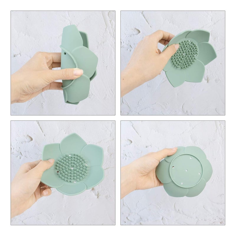 black sparrow black sparrow 2pcs Lotus Flower Shape Soap Dish Holder Soap Saver with Drain Holes Silicone Unbreakable Soap Case for Bathroom and Kitchen  - Image 3