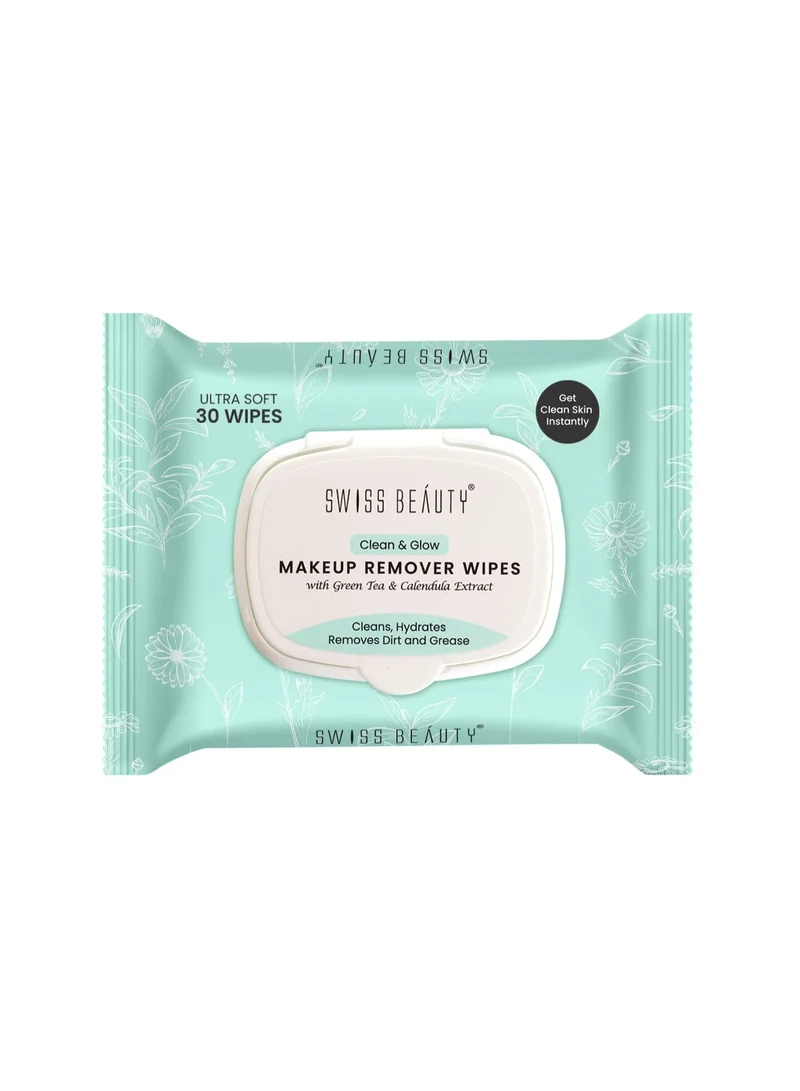 سويس بيوتي Clean & Glow Makeup Remover Wipes | With Green Tea And Calendula Extracts| Cleansing And Hydrating Facial Wipes| 30 Wipes