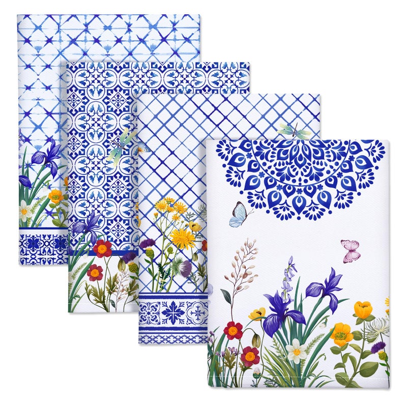 Arquiel Wildflower Kitchen Towel 100% Cotton Quick Dry Dish Towels 20 x 27.5inch  Summer Flowers Dishcloth Hand Towels for Housewarming Gifts Dining  Home  Wedding  Banquet  Buffet (Set of 4) - Image 1