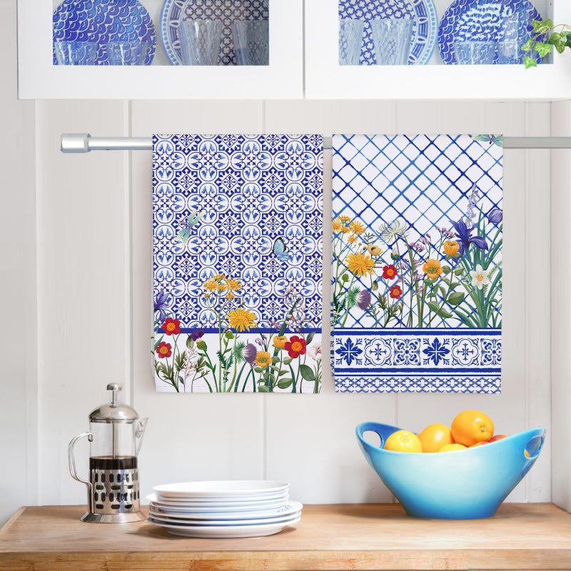 Arquiel Wildflower Kitchen Towel 100% Cotton Quick Dry Dish Towels 20 x 27.5inch  Summer Flowers Dishcloth Hand Towels for Housewarming Gifts Dining  Home  Wedding  Banquet  Buffet (Set of 4) - Image 2