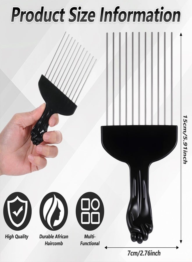 Shimmeroo 3PCS Hair Picks for Curly Hair, 6” Metal Steel Afro Pick with Black Fist Handle Detangling Lift Comb for Braid Wig Styling Men & Women Travel Braid Tool - Image 2