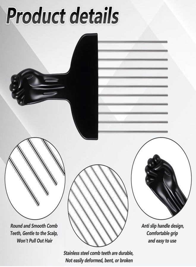 Shimmeroo 3PCS Hair Picks for Curly Hair, 6” Metal Steel Afro Pick with Black Fist Handle Detangling Lift Comb for Braid Wig Styling Men & Women Travel Braid Tool - Image 3