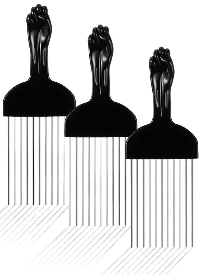 Shimmeroo 3PCS Hair Picks for Curly Hair, 6” Metal Steel Afro Pick with Black Fist Handle Detangling Lift Comb for Braid Wig Styling Men & Women Travel Braid Tool - Image 1