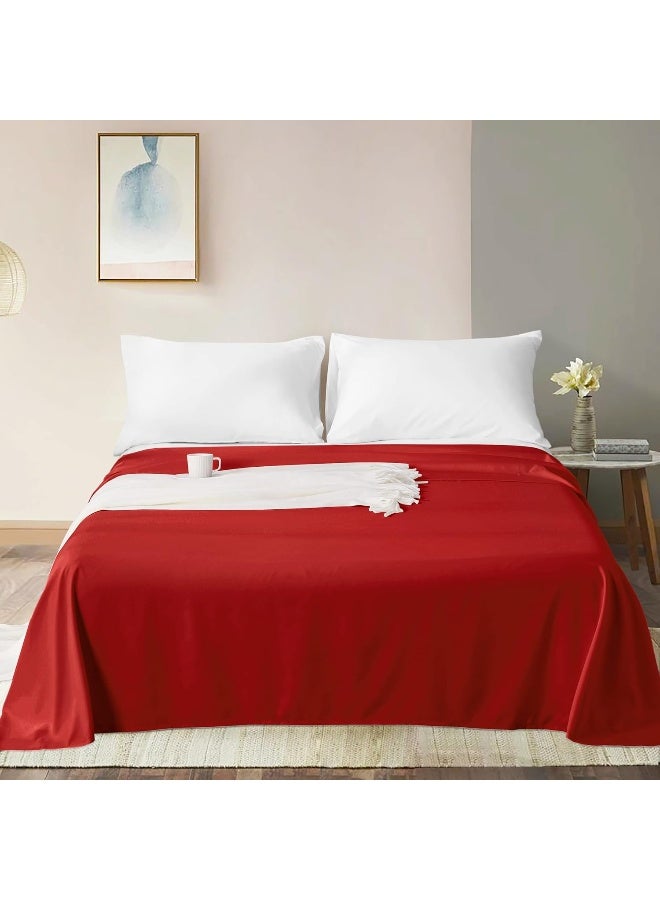 FLXXIE Twin Size Flat Bedding Sheet, Ultra Soft Microfiber Bed Flat Sheet, Classic and Durable, Wrinkle, Fade, Stain Resistant, Wine Red - Image 4