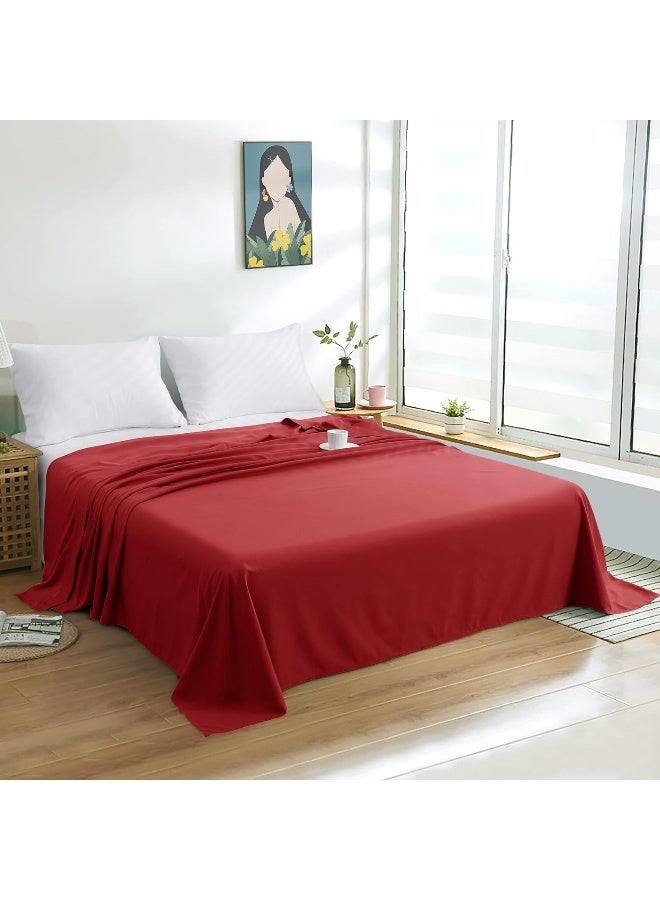 FLXXIE Twin Size Flat Bedding Sheet, Ultra Soft Microfiber Bed Flat Sheet, Classic and Durable, Wrinkle, Fade, Stain Resistant, Wine Red - Image 2