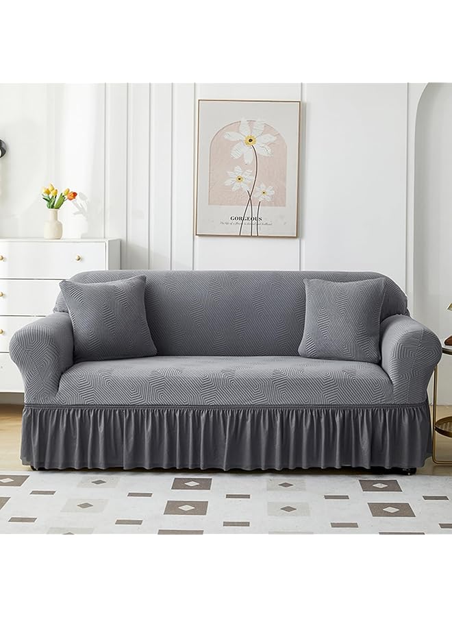 The Bros Sofa Cover with Skirt, Stretch Sofa Slipcover Spandex Non-Slip Soft Couch Covers, Washable Furniture Protector with Anti-Skid Foam and Thick Elastic Cord for Kids (Dark Gray, 4 Seater) - Image 1