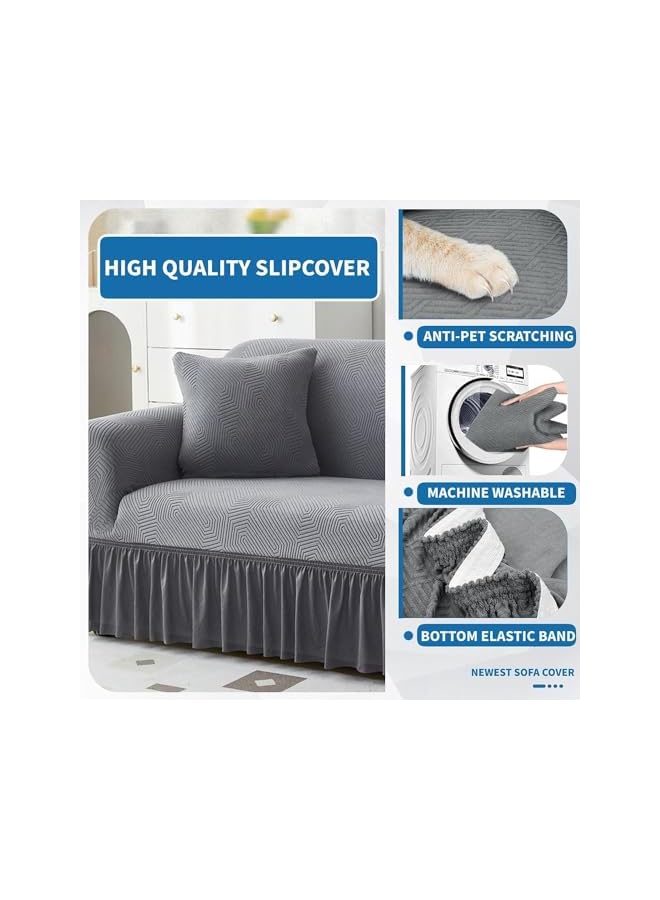 The Bros Sofa Cover with Skirt, Stretch Sofa Slipcover Spandex Non-Slip Soft Couch Covers, Washable Furniture Protector with Anti-Skid Foam and Thick Elastic Cord for Kids (Dark Gray, 4 Seater) - Image 2