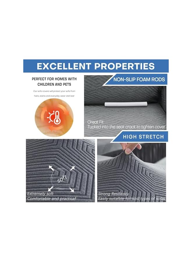 The Bros Sofa Cover with Skirt, Stretch Sofa Slipcover Spandex Non-Slip Soft Couch Covers, Washable Furniture Protector with Anti-Skid Foam and Thick Elastic Cord for Kids (Dark Gray, 4 Seater) - Image 3