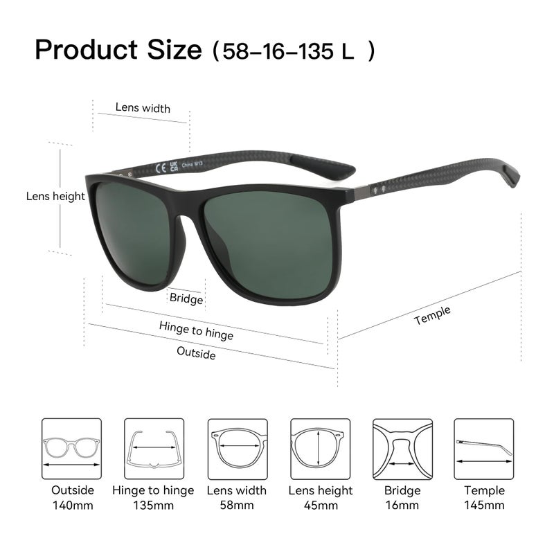 ZENOTTIC Square Polarized Sunglasses for Men - Ultralight Carbon Fiber Sun Glasses Driving Fishing Cycling Golf Sports UV400 Protection - Image 5