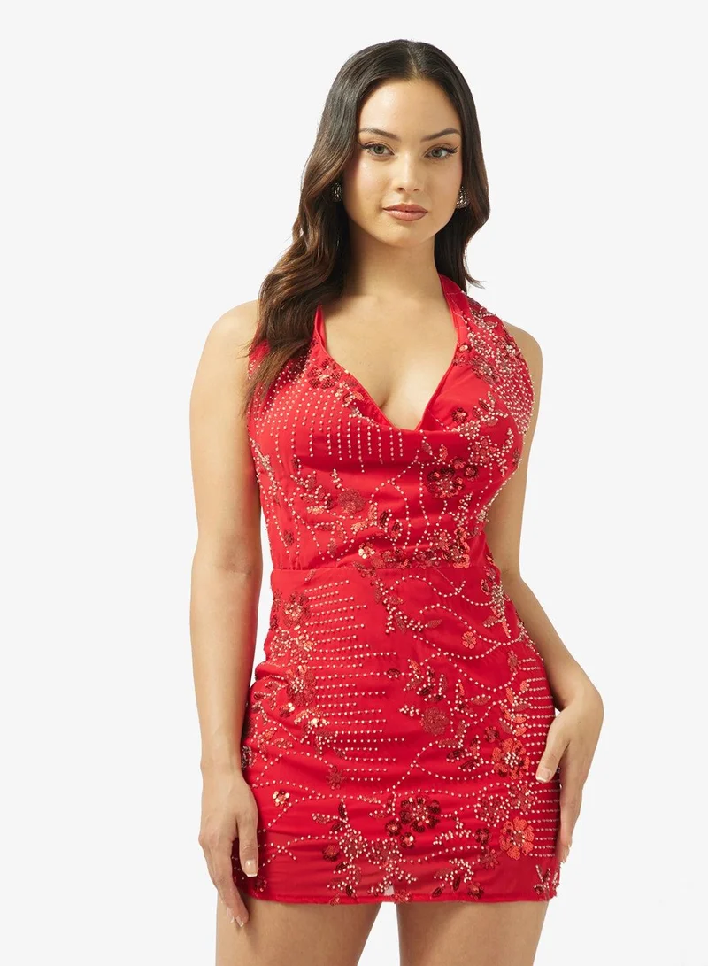 Ginger Halter Neck Bead Embellished Dress