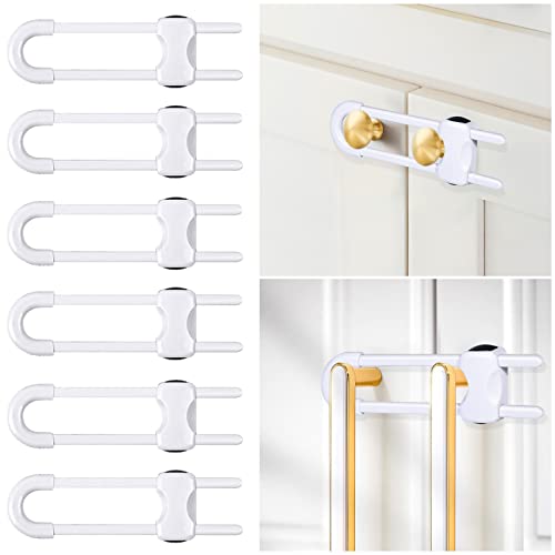 6 Packs Sliding Cabinet Locks Modacraft Baby Proofing UShaped Child Safety Latches Adjustable White Locks for Handles Knobs Drawers Closet Cupboard