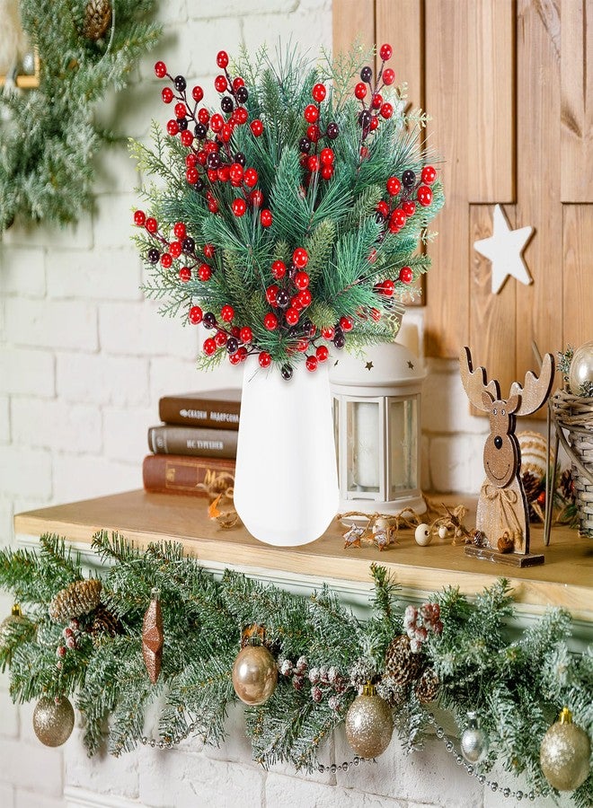 Winlyn 65 Pcs Artificial Pine Branches and Red Berries Stems Christmas Greenery Stems Cedar Picks for Christmas Tree Wreath Winter Wedding Holiday Floral Arrangement Table Centerpiece DIY Crafts - Image 5