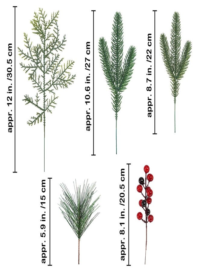 Winlyn 65 Pcs Artificial Pine Branches and Red Berries Stems Christmas Greenery Stems Cedar Picks for Christmas Tree Wreath Winter Wedding Holiday Floral Arrangement Table Centerpiece DIY Crafts - Image 2