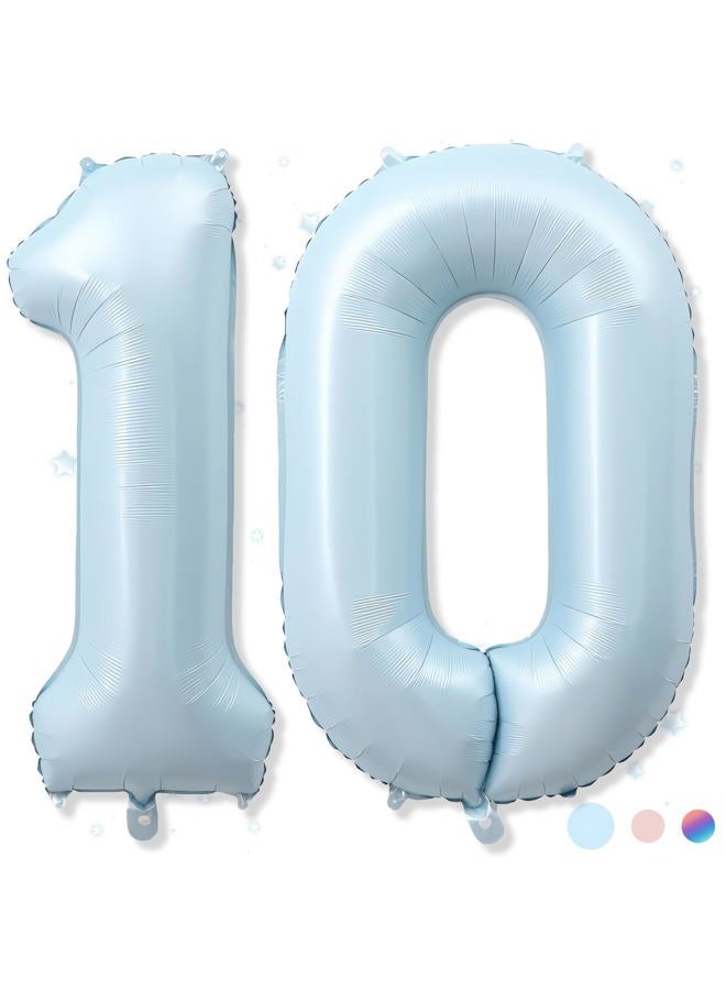 Froova 40 Inch 10 Balloon Number, Large Baby Blue Foil Number 10 Balloons Birthday Party Decor, Light Blue Helium Mylar Self Inflating Balloon for Boys 10th Birthday Wedding Anniversary Decorations Supplies - Image 1