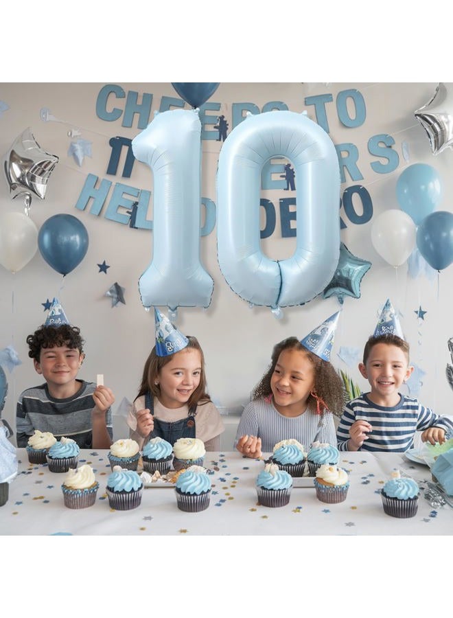 Froova 40 Inch 10 Balloon Number, Large Baby Blue Foil Number 10 Balloons Birthday Party Decor, Light Blue Helium Mylar Self Inflating Balloon for Boys 10th Birthday Wedding Anniversary Decorations Supplies - Image 3