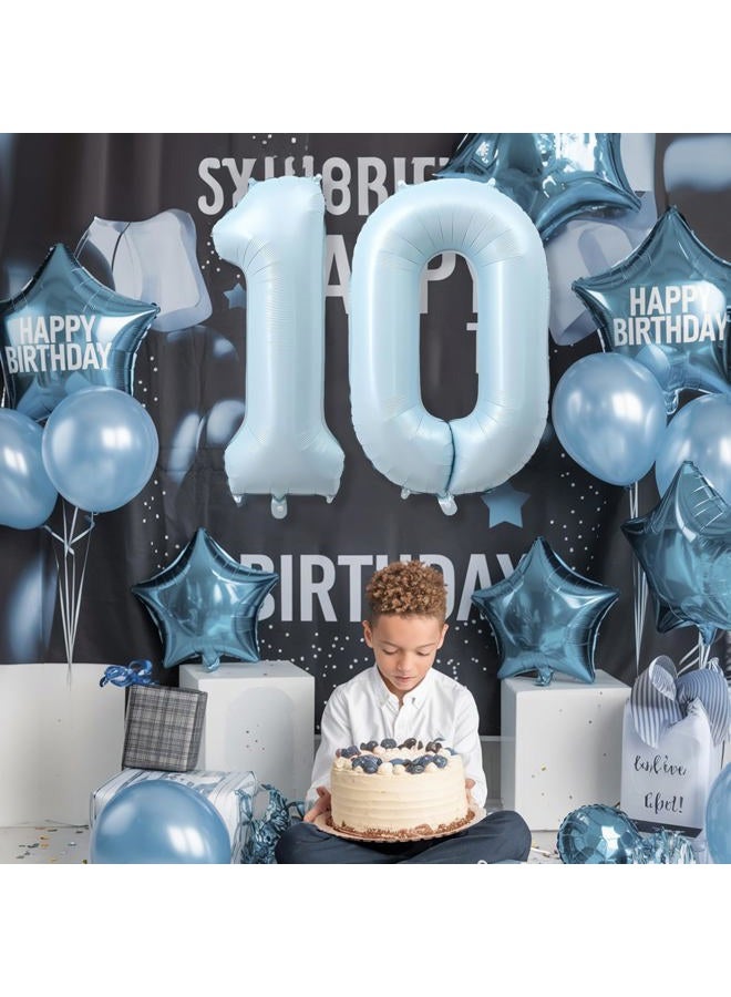 Froova 40 Inch 10 Balloon Number, Large Baby Blue Foil Number 10 Balloons Birthday Party Decor, Light Blue Helium Mylar Self Inflating Balloon for Boys 10th Birthday Wedding Anniversary Decorations Supplies - Image 4