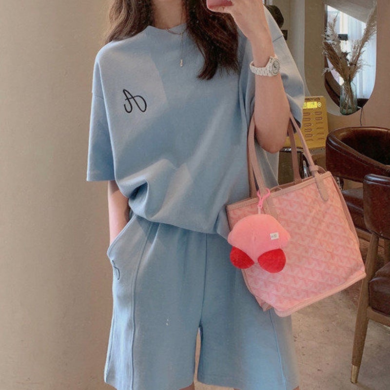 Shorts Short-sleeved plus size Sports suit Womens Summer Loose Korean-style Student Cotton Casual Two-piece Trendy Running Clothes Grey  - Image 3