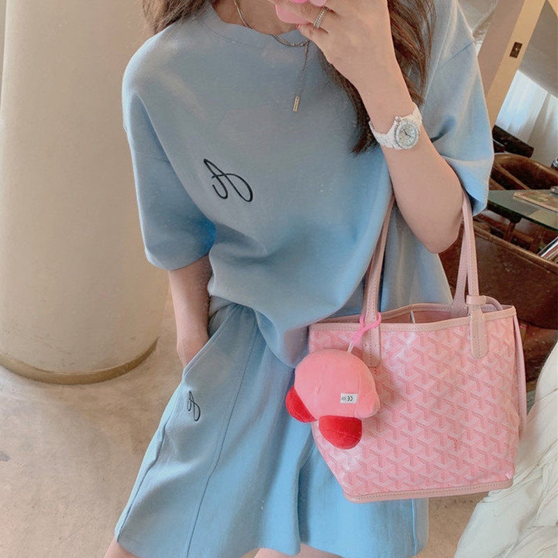 Shorts Short-sleeved plus size Sports suit Womens Summer Loose Korean-style Student Cotton Casual Two-piece Trendy Running Clothes Grey  - Image 2
