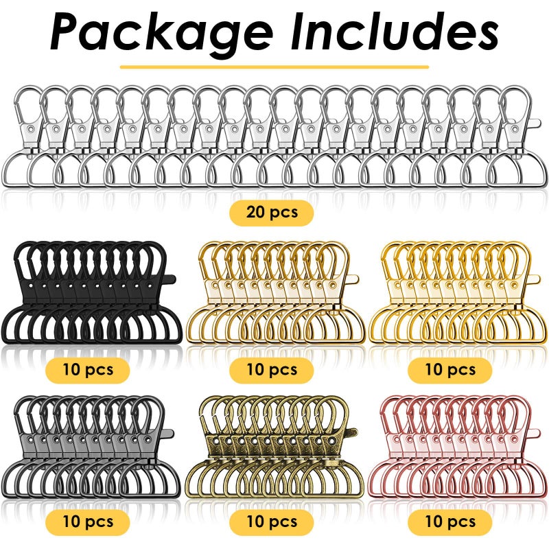 anezus Swivel Clasp Hooks, Anezus 80Pcs Key Chain Clip Hooks, D Ring Clip Lanyard Hardware for Keychain Making, Lanyard Making, Purse Hardware, DIY Craft (1” Inside Width) - Image 2