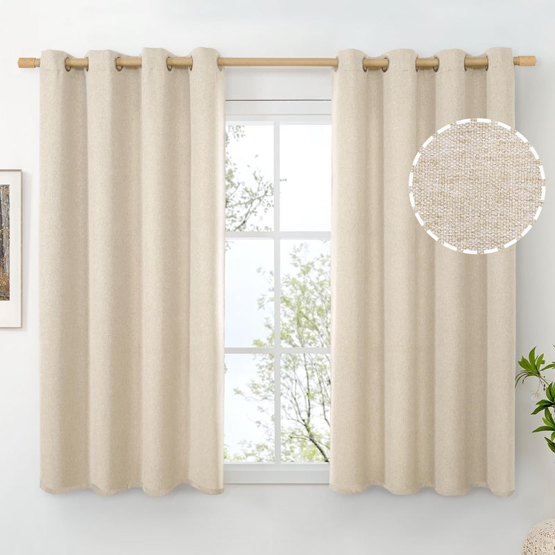 BGment Short Oatmeal Linen Curtains 54 Inch Length 2 Panels Thick Textured Privacy Drapes Light Filtering for Bedroom Living Room Farmhouse Grommet Top Each 52 Inch Wide
