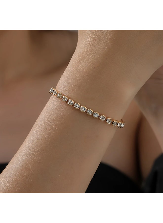 Goolsky Elegant Rhinestone Link Chain with Copper Round Bezel Setting and Crystal Charm - A Fashionable Accessory for Parties, Weddings, and as a Valentine's Day Gift - Versatile Design Suitable for All Seasons - Image 3