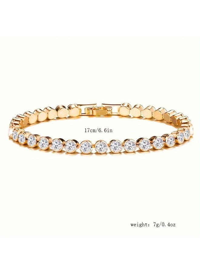 Goolsky Elegant Rhinestone Link Chain with Copper Round Bezel Setting and Crystal Charm - A Fashionable Accessory for Parties, Weddings, and as a Valentine's Day Gift - Versatile Design Suitable for All Seasons - Image 2