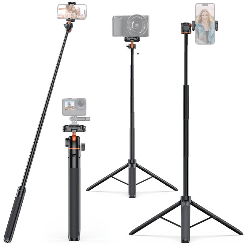 VRIG TP-16 140cm/55in Selfie Stick Tripod Stand with Flexible Ball Head Phone Holder 1/4 Inch Screw Connection for Smartphone Camera Vlog Live Streaming Selfie Video Recording - Image 1