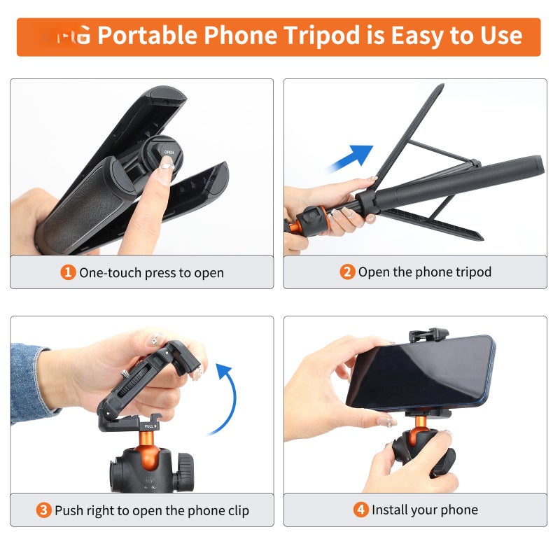 VRIG TP-16 140cm/55in Selfie Stick Tripod Stand with Flexible Ball Head Phone Holder 1/4 Inch Screw Connection for Smartphone Camera Vlog Live Streaming Selfie Video Recording - Image 5