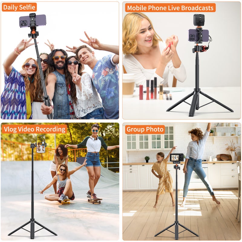 VRIG TP-16 140cm/55in Selfie Stick Tripod Stand with Flexible Ball Head Phone Holder 1/4 Inch Screw Connection for Smartphone Camera Vlog Live Streaming Selfie Video Recording - Image 4