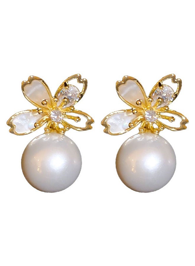 TUNKE Floral Pearl Stud Earrings ,Chic & Elegant Design, Everyday Wear, Modern Minimalist Jewelry - Image 4