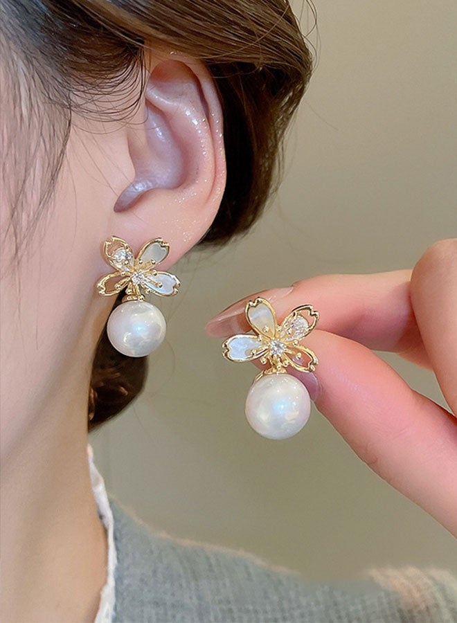 TUNKE Floral Pearl Stud Earrings ,Chic & Elegant Design, Everyday Wear, Modern Minimalist Jewelry - Image 1