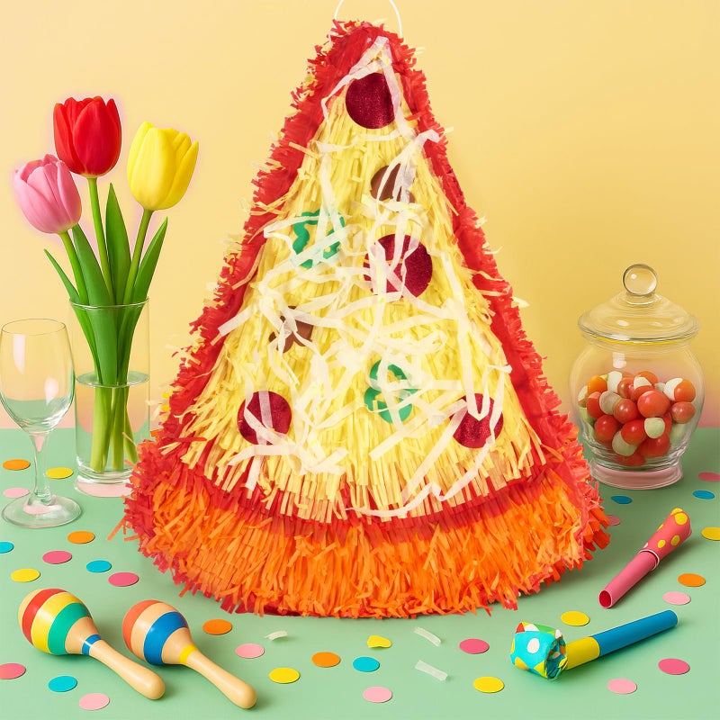 Wernnsai Pizza PiÃ±ata - Pizza Decorations For Kids Food Themed Birthday Party PiÃ±ata With Blindfold And Bat For Summer Mexican Party Supplies - Image 2