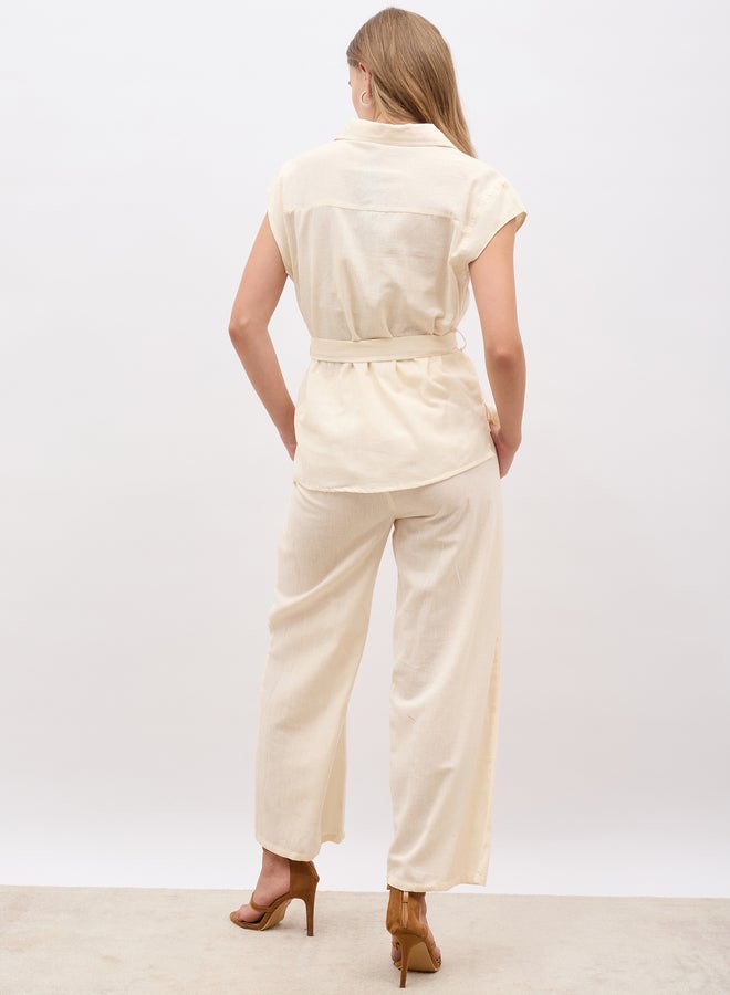 Styli Styli Solid Cap Sleeve Shirt and Wide Leg Pants Co-Ords - Image 5