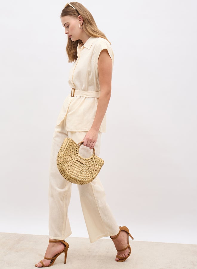 Styli Styli Solid Cap Sleeve Shirt and Wide Leg Pants Co-Ords - Image 1