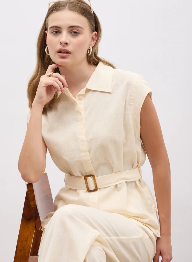 Styli Styli Solid Cap Sleeve Shirt and Wide Leg Pants Co-Ords