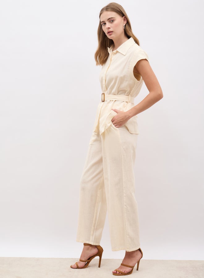Styli Styli Solid Cap Sleeve Shirt and Wide Leg Pants Co-Ords - Image 3